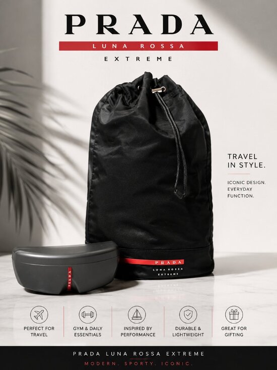 Prada Other - Prada Luna Rossa Extreme Travel Drawstring Backpack & Hard Case Set Black Red